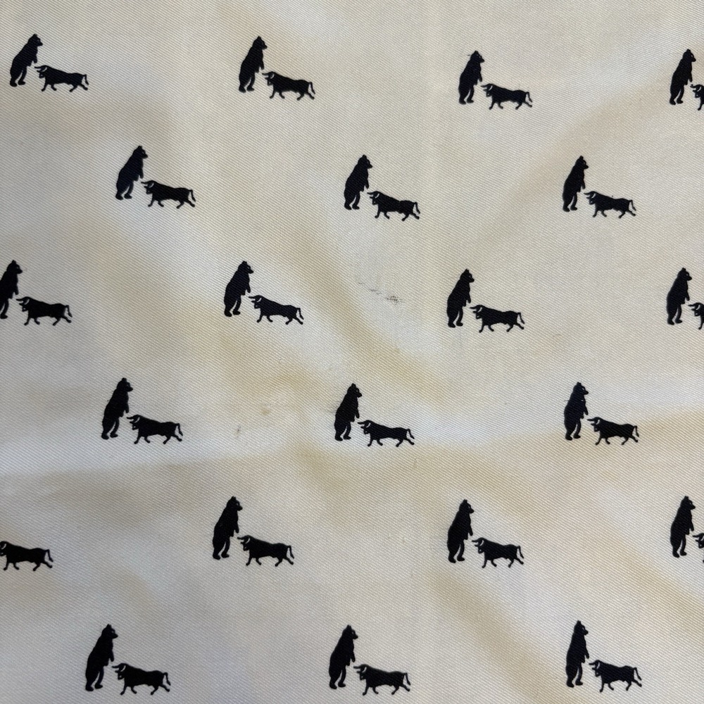The New York Stock Exchange Square Fashion Scarf 29x30.5" Bear Bull Navy White - Picture 3 of 7
